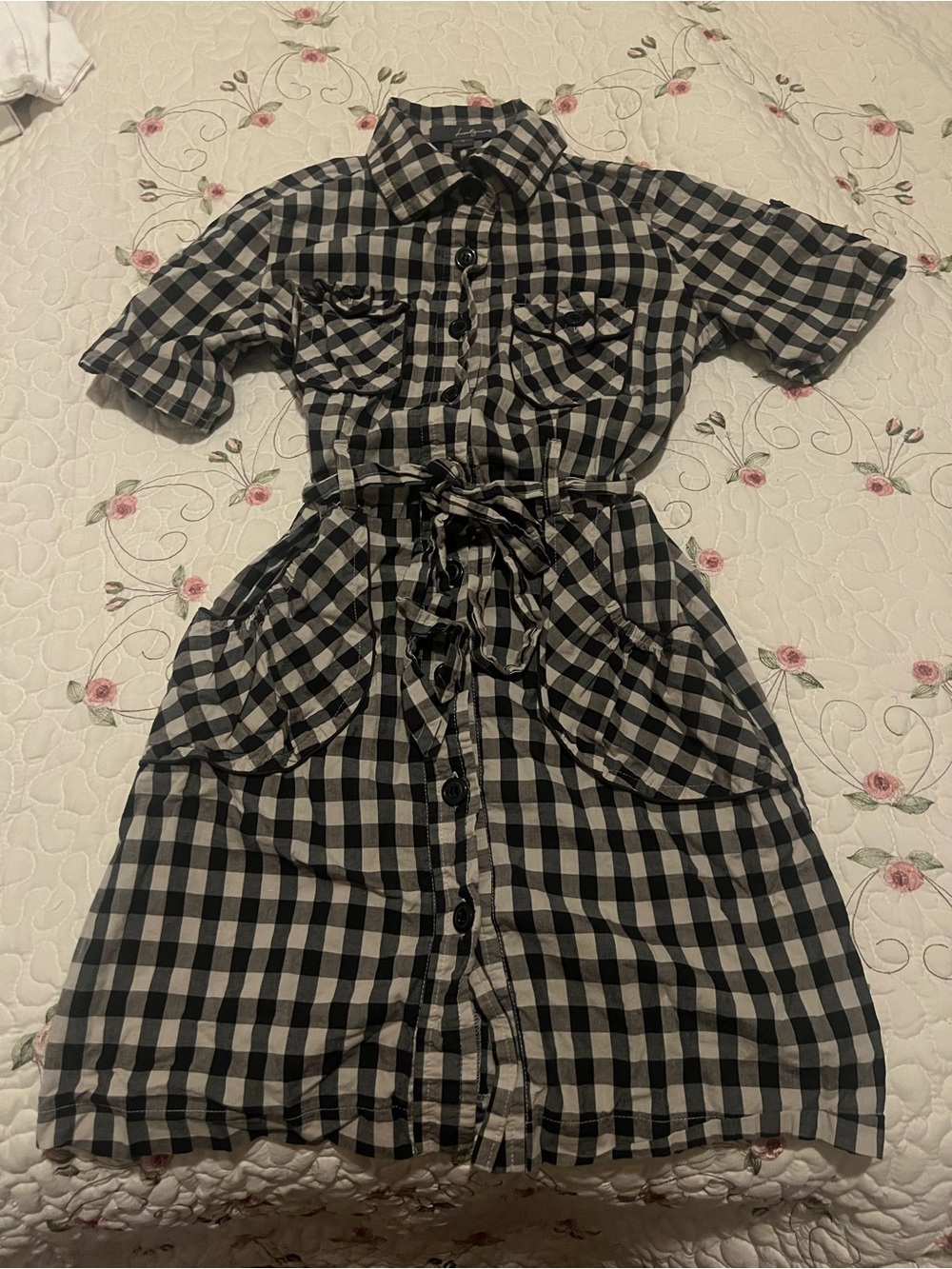 Forever 21 Black and White Gingham Button-Front Shirt Dress